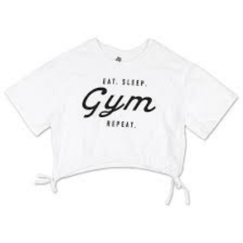 [Day Break] Eat Sleep Gym Repeat White Cropped Tee, New With Tags